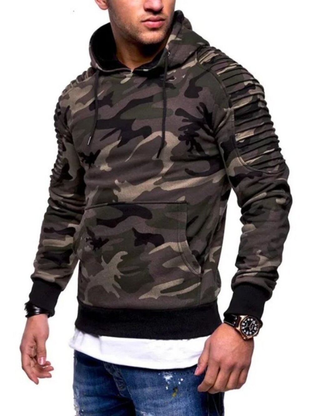 Siimhwrsss Biker Hoodie Camo Moto Ribbed Sleeve Medium